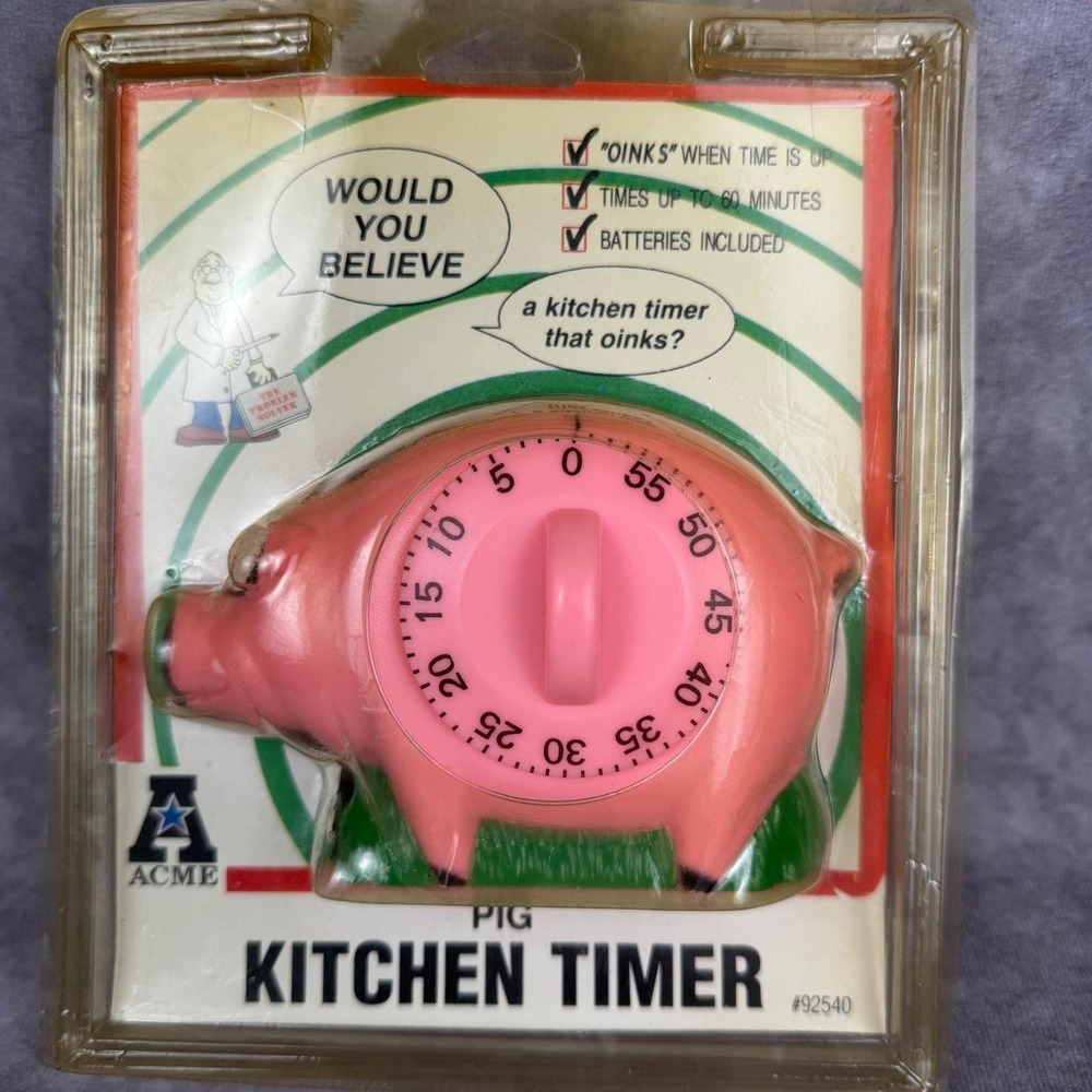 Vtg‎ 90s ACME Pink Pig Egg Kitchen Timer "Oinks" 60 Minute New Battery WORKS NIP